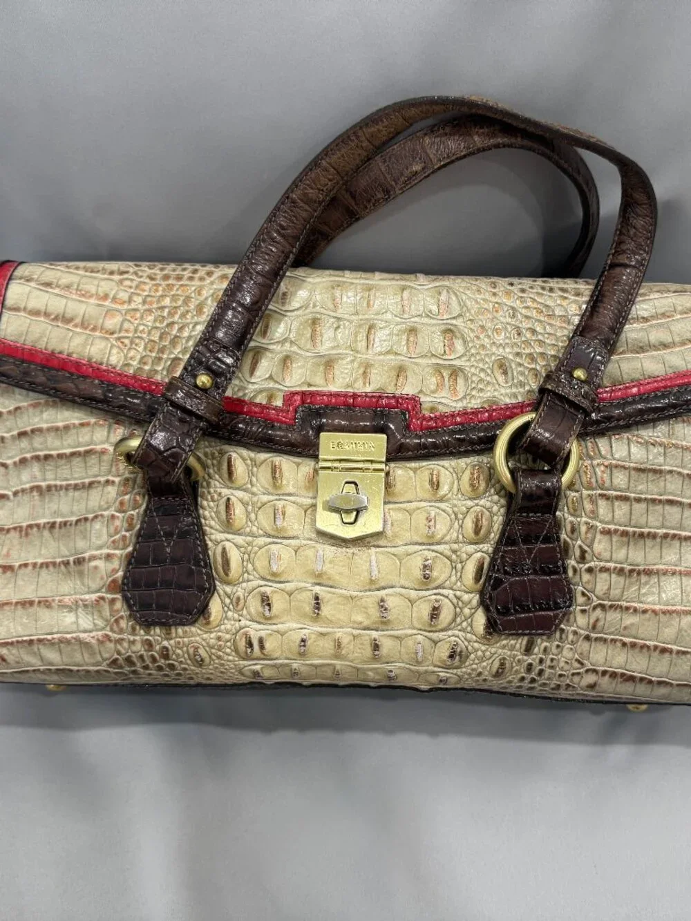 🤍 Brahmin Tri-Color Croc Embossed Leather Shoulder Satchel/Crossbody - Picture 10 of 13